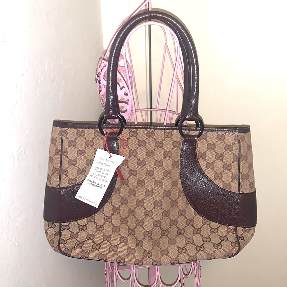 🎁Authentic Vintage Gucci brown leather Monogram GG logo handbag